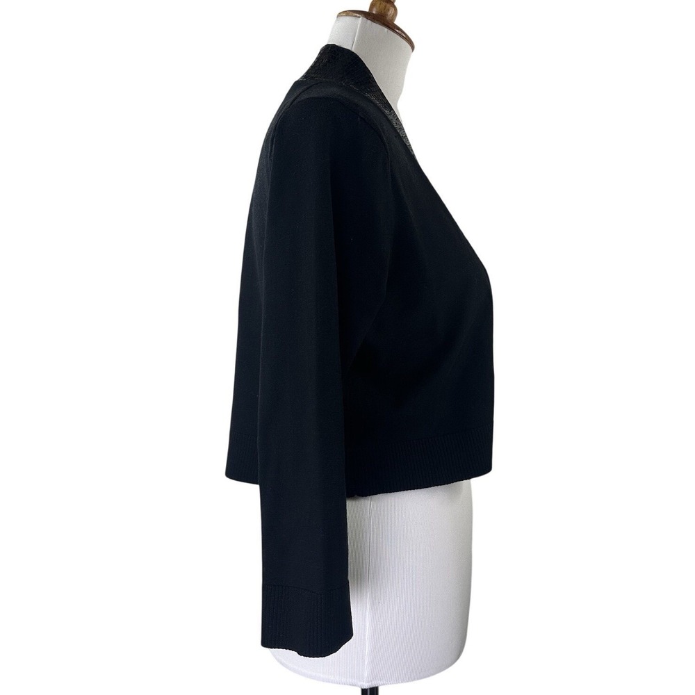 Calvin Klein Cropped Sequin Cardigan‎ 3/4 Sleeve Black Sweater Open Womens M - Picture 4 of 10